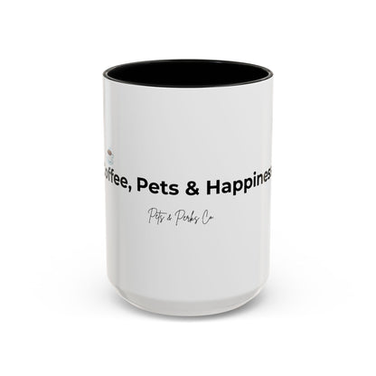 Coffee Mug – "Coffee, Pets & Happiness" Accent Ceramic Mug (11/15 oz)
